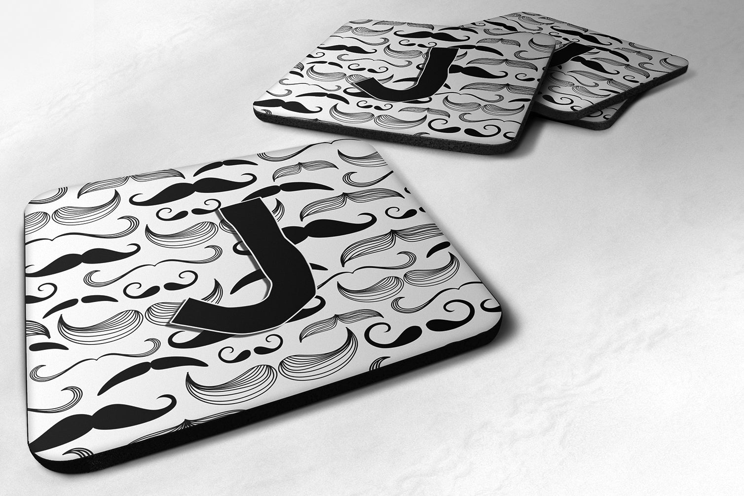 Set of 4 Letter J Moustache Initial Foam Coasters CJ2009-JFC - the-store.com