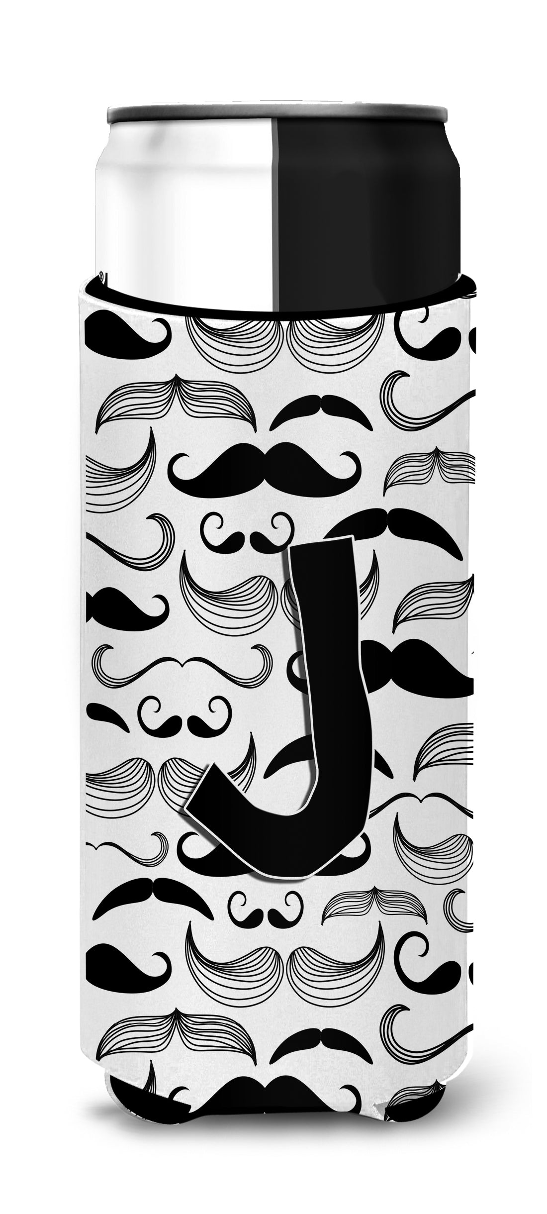 Letter J Moustache Initial Ultra Beverage Insulators for slim cans CJ2009-JMUK.