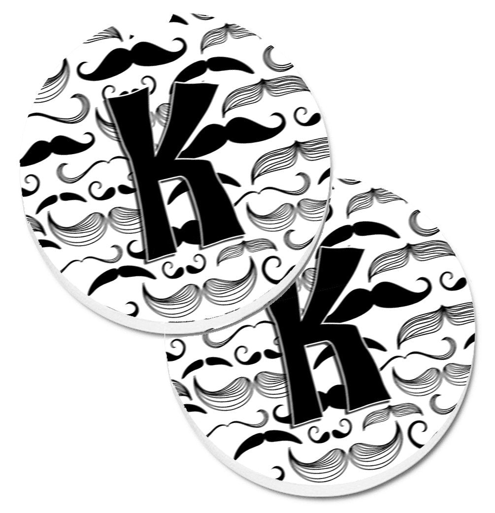 Letter K Moustache Initial Set of 2 Cup Holder Car Coasters CJ2009-KCARC by Caroline&#39;s Treasures