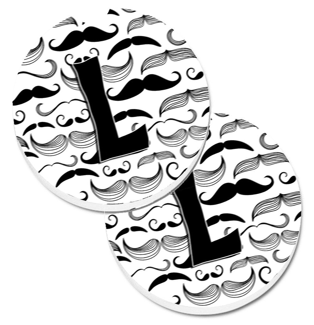 Letter L Moustache Initial Set of 2 Cup Holder Car Coasters CJ2009-LCARC by Caroline's Treasures