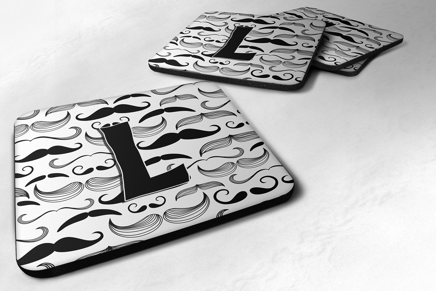 Set of 4 Letter L Moustache Initial Foam Coasters CJ2009-LFC - the-store.com