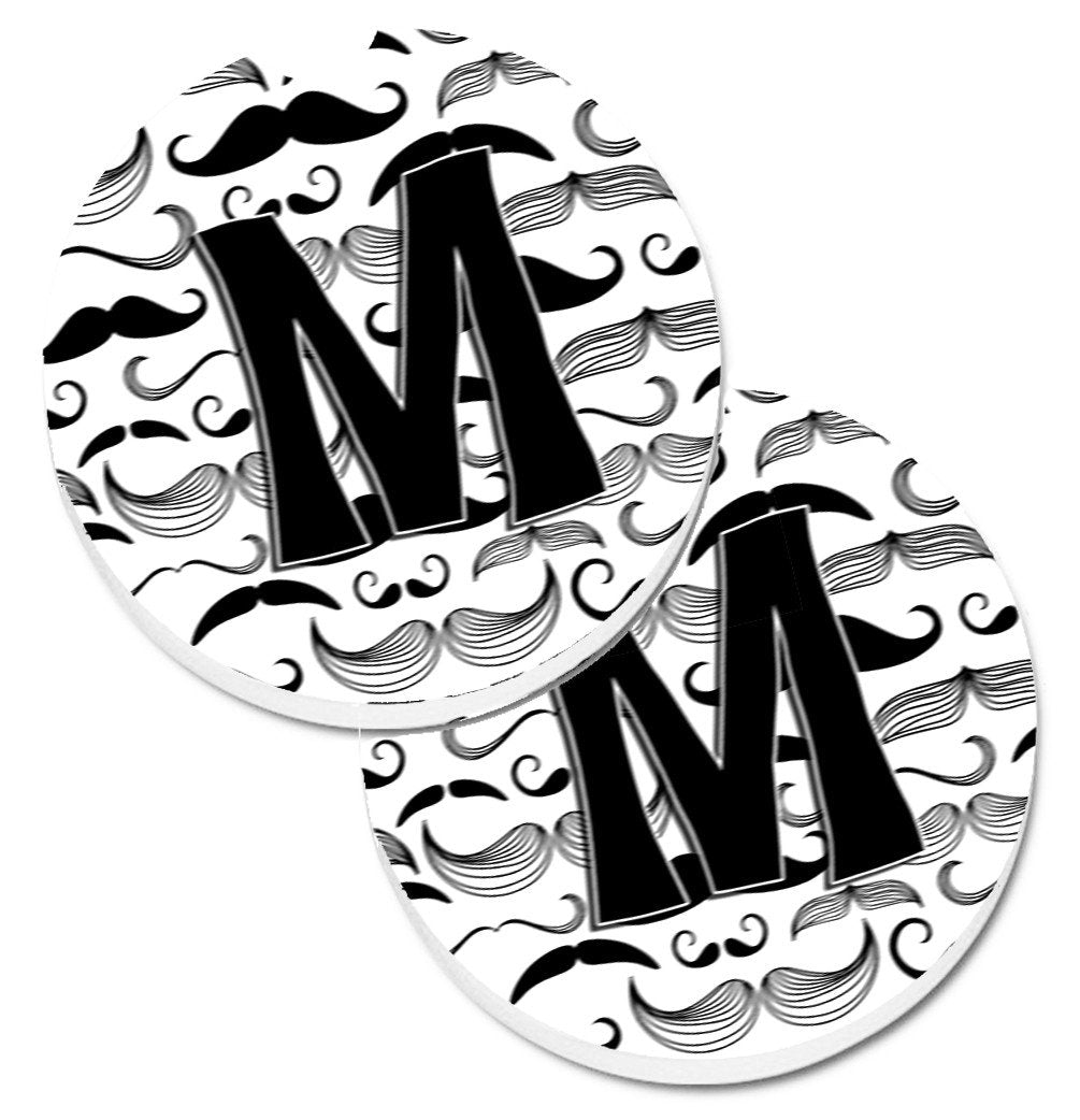 Letter M Moustache Initial Set of 2 Cup Holder Car Coasters CJ2009-MCARC by Caroline&#39;s Treasures