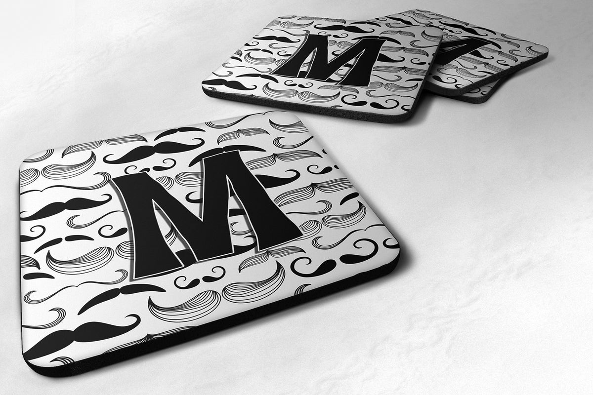 Set of 4 Letter M Moustache Initial Foam Coasters CJ2009-MFC - the-store.com
