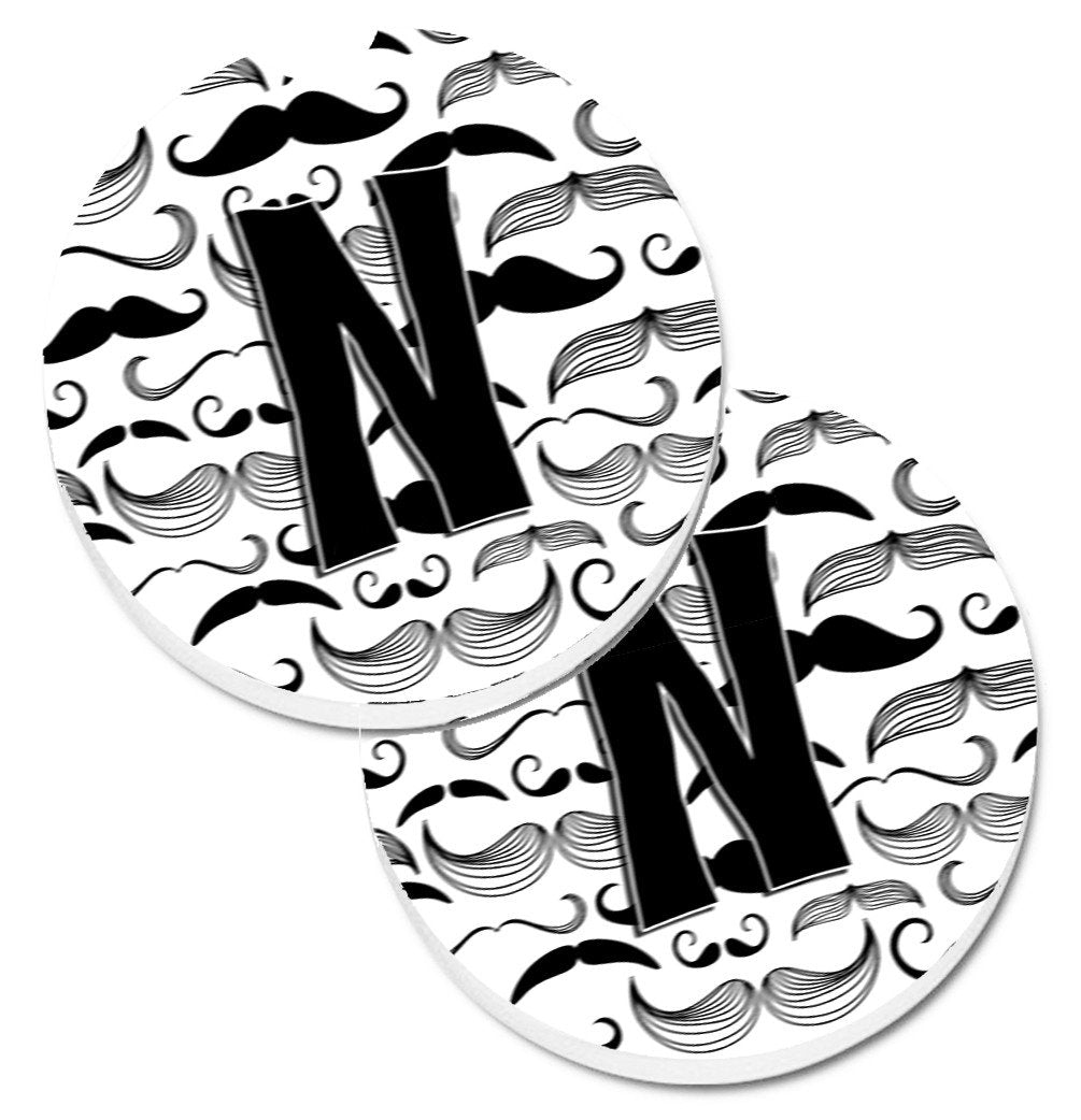 Letter N Moustache Initial Set of 2 Cup Holder Car Coasters CJ2009-NCARC by Caroline&#39;s Treasures