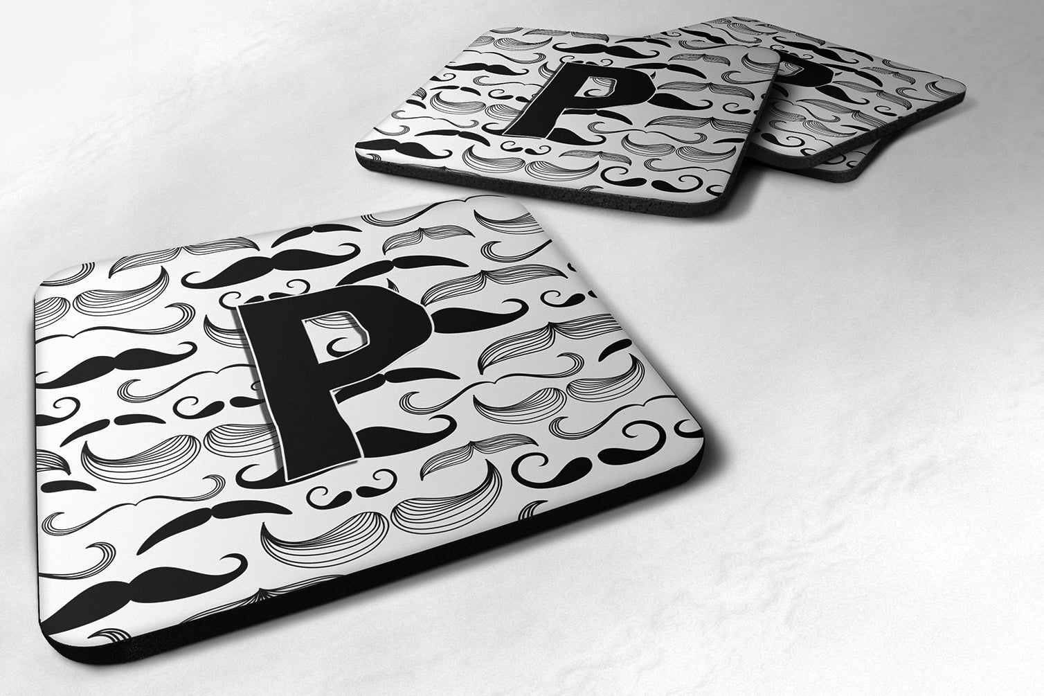 Set of 4 Letter P Moustache Initial Foam Coasters CJ2009-PFC - the-store.com