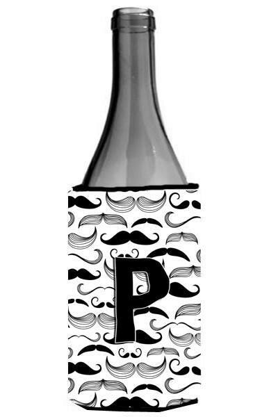 Letter P Moustache Initial Wine Bottle Beverage Insulator Hugger CJ2009-PLITERK by Caroline&#39;s Treasures