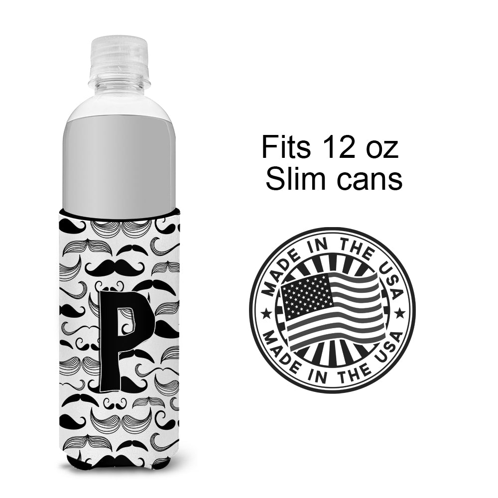 Lettre P Mustache Initial Ultra Beverage Isolateurs pour canettes minces CJ2009-PMUK