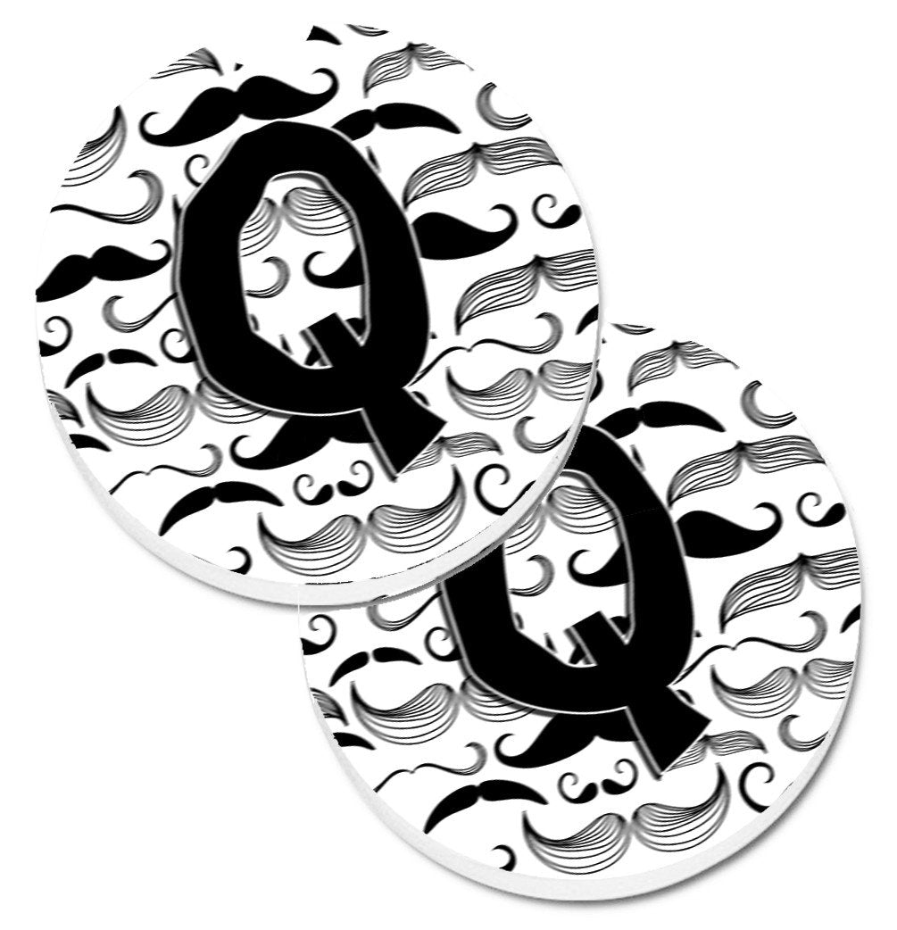 Letter Q Moustache Initial Set of 2 Cup Holder Car Coasters CJ2009-QCARC by Caroline&#39;s Treasures