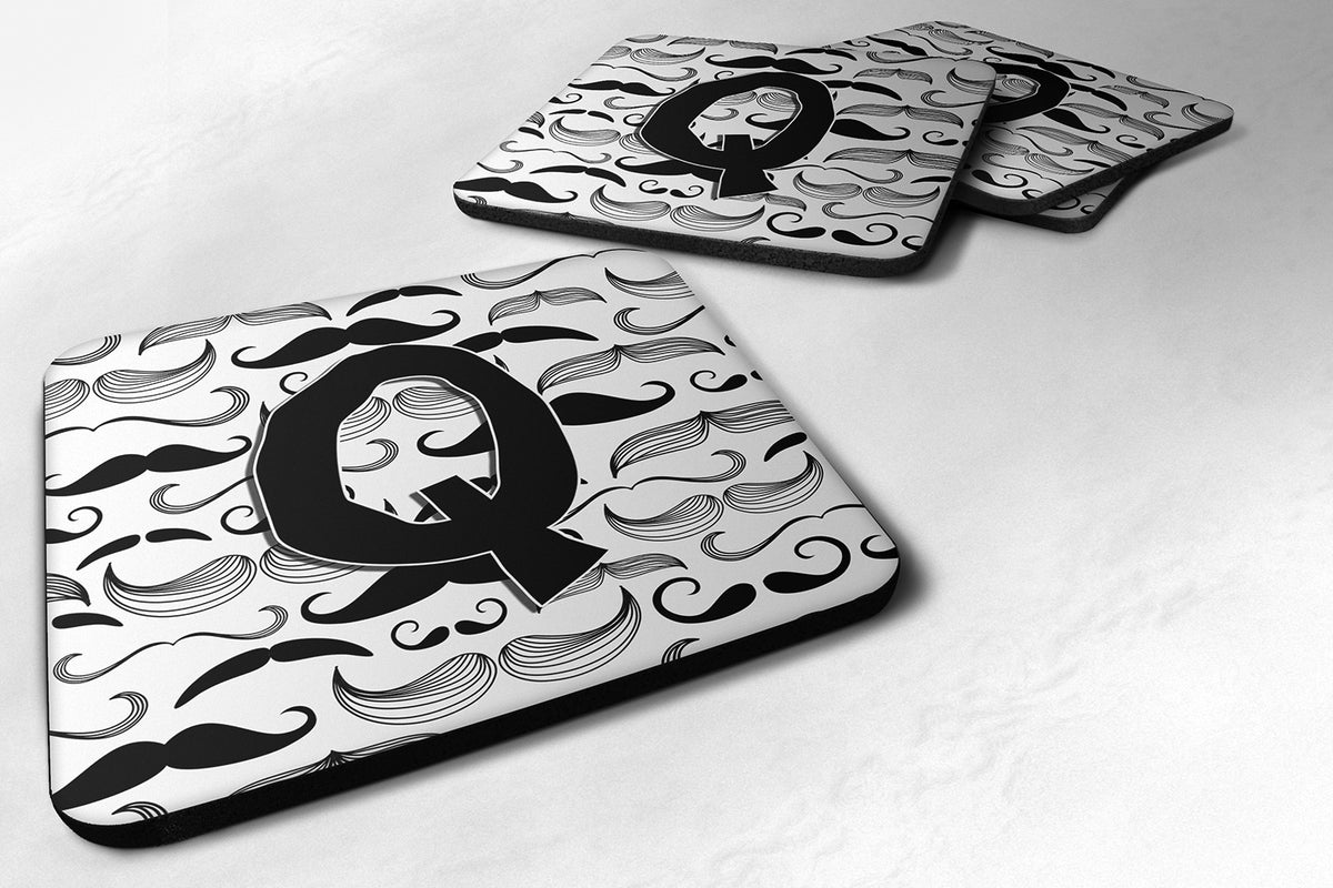 Set of 4 Letter Q Moustache Initial Foam Coasters CJ2009-QFC - the-store.com