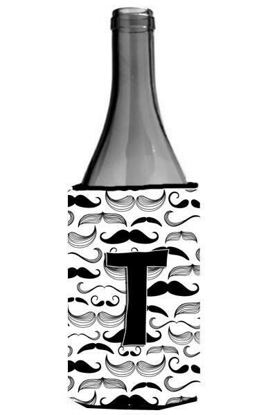 Letter T Moustache Initial Wine Bottle Beverage Insulator Hugger CJ2009-TLITERK by Caroline&#39;s Treasures