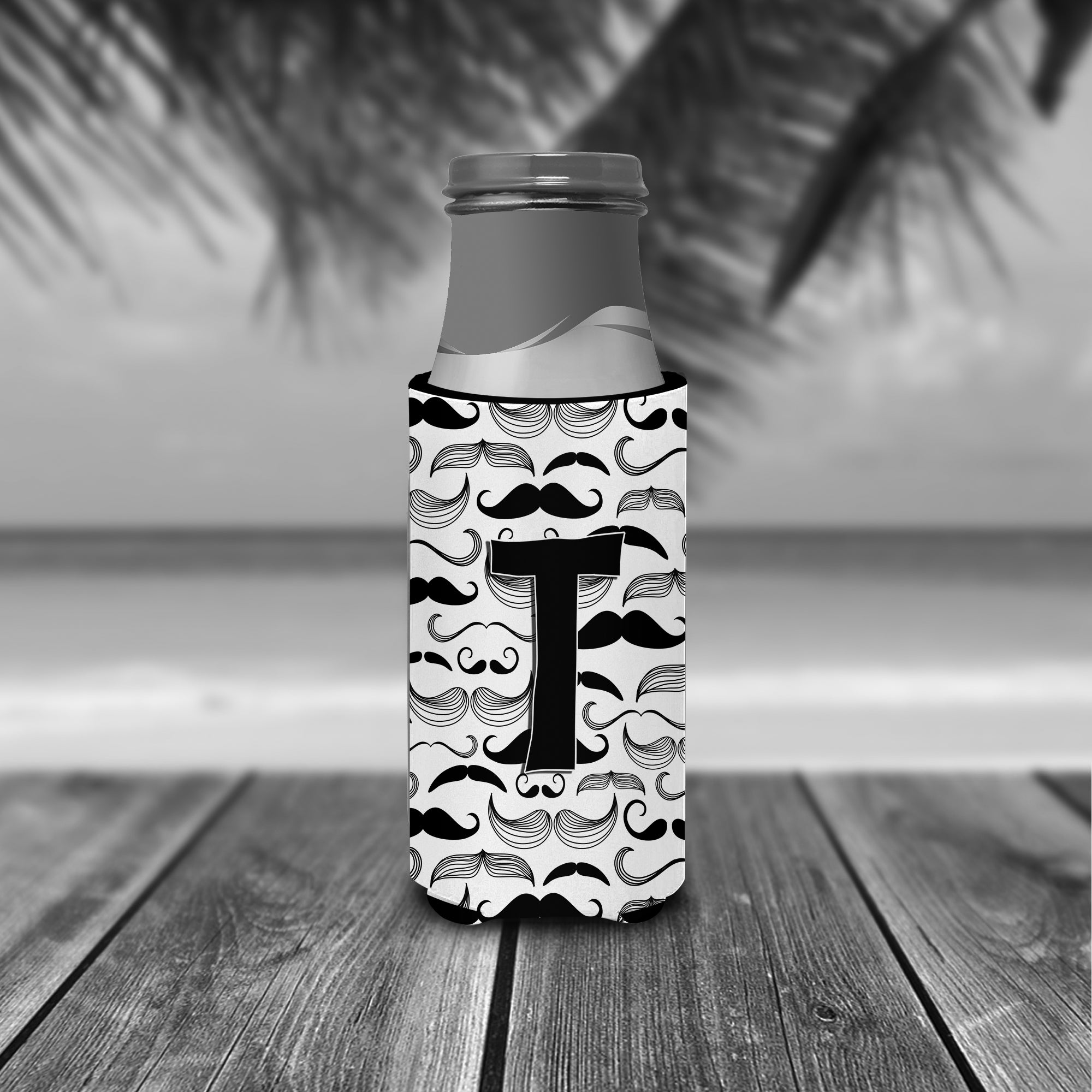 Letter T Moustache Initial Ultra Beverage Insulators for slim cans CJ2009-TMUK.