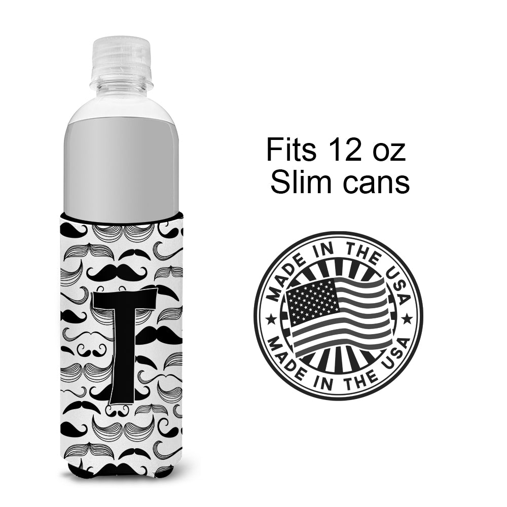 Letter T Moustache Initial Ultra Beverage Insulators for slim cans CJ2009-TMUK