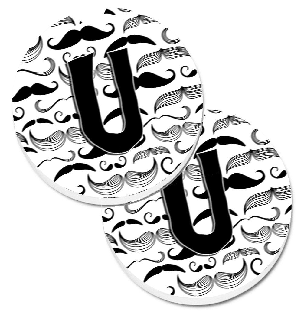 Letter U Moustache Initial Set of 2 Cup Holder Car Coasters CJ2009-UCARC by Caroline&#39;s Treasures