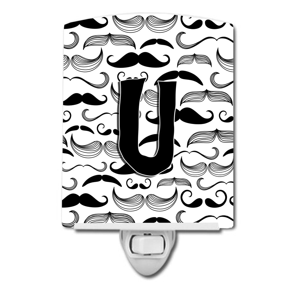 Letter U Moustache Initial Ceramic Night Light CJ2009-UCNL - the-store.com