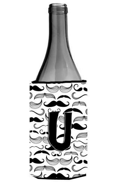 Letter U Moustache Initial Wine Bottle Beverage Insulator Hugger CJ2009-ULITERK by Caroline&#39;s Treasures