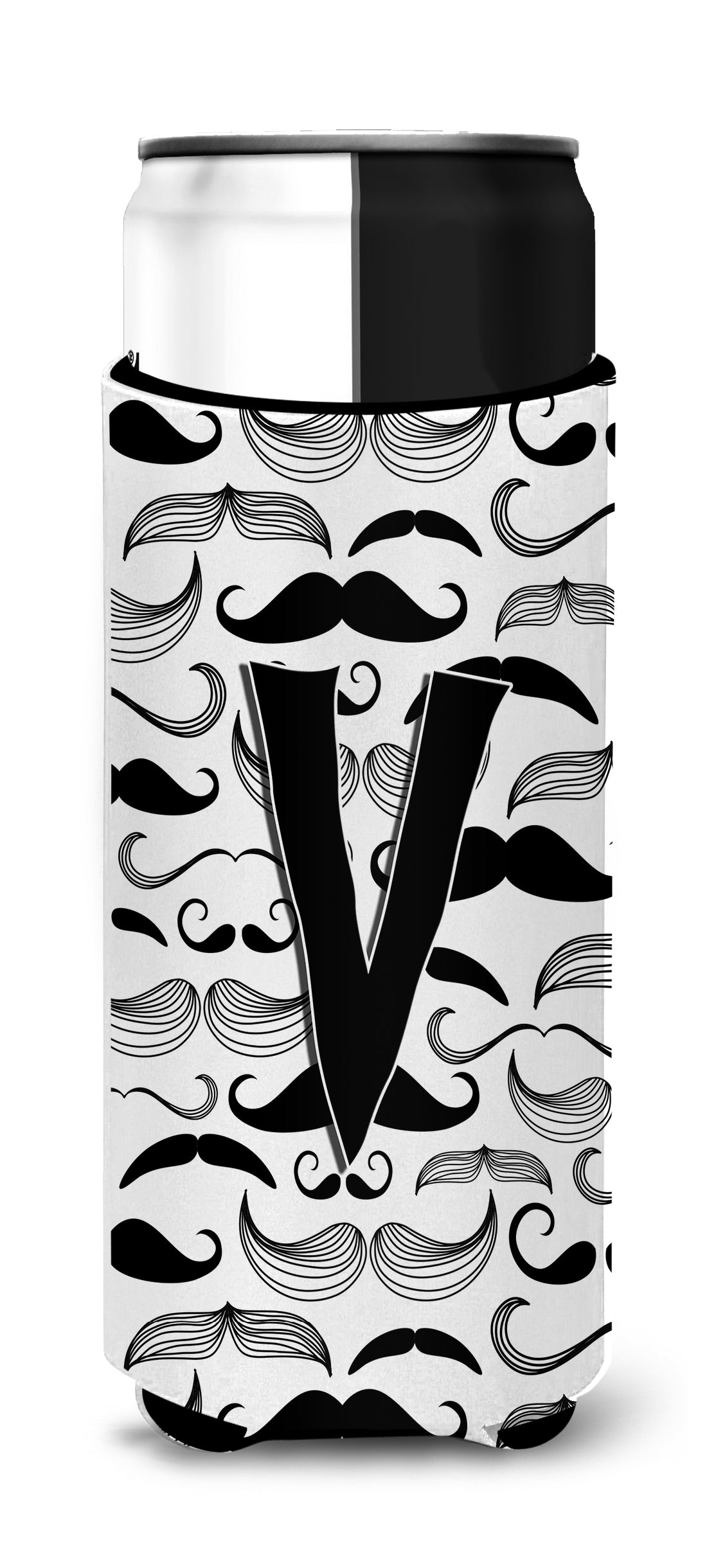 Letter V Moustache Initial Ultra Beverage Insulators for slim cans CJ2009-VMUK.