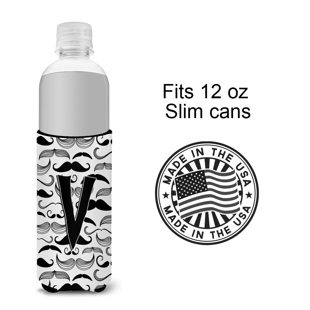 Letter V Moustache Initial Ultra Beverage Insulators for slim cans CJ2009-VMUK.