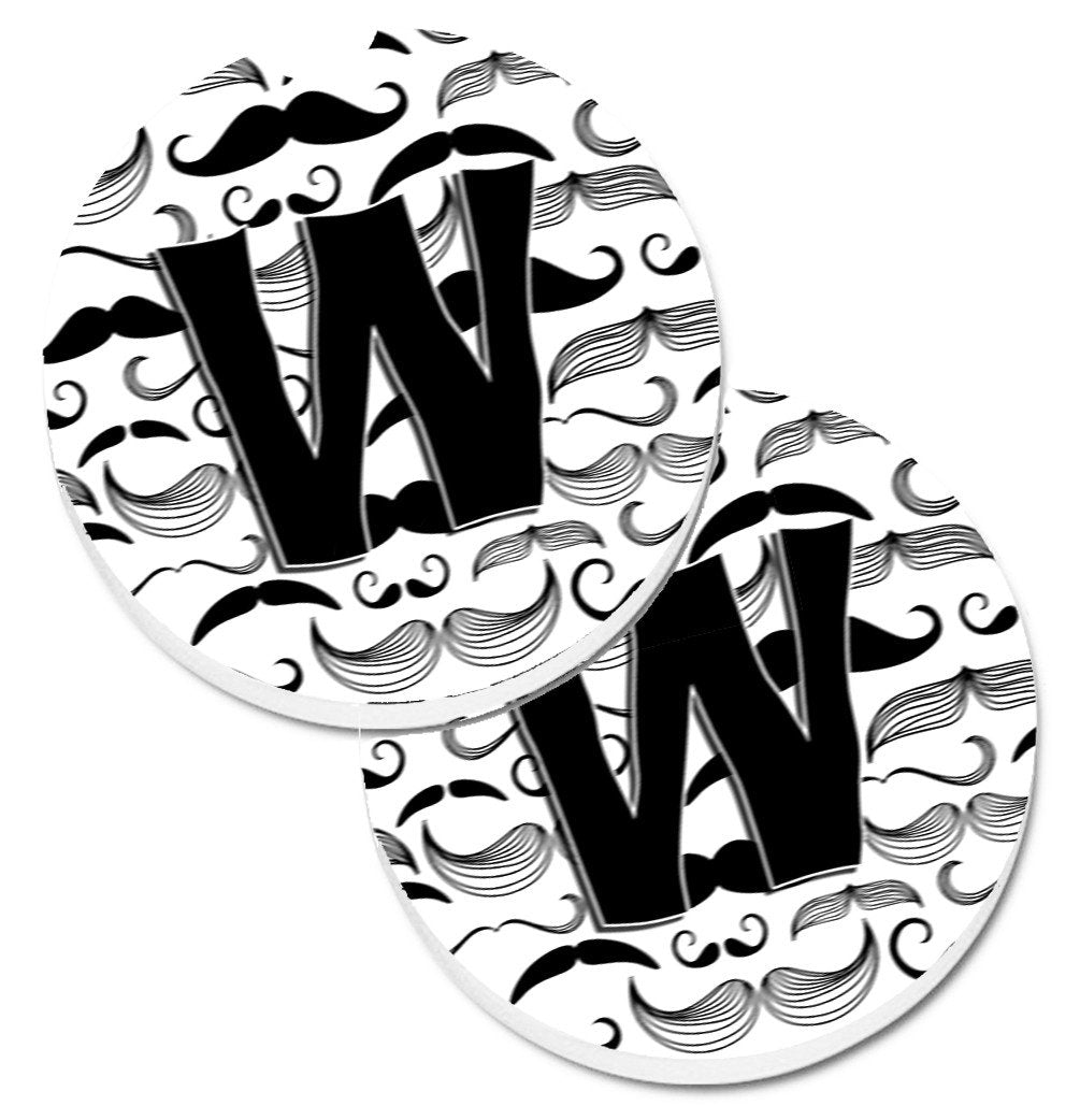Letter W Moustache Initial Set of 2 Cup Holder Car Coasters CJ2009-WCARC by Caroline&#39;s Treasures