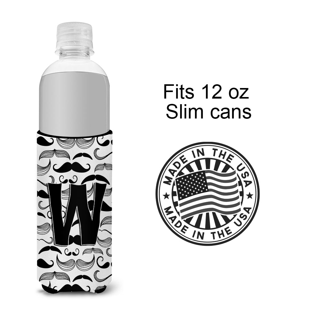 Letter W Moustache Initial Ultra Beverage Insulators for slim cans CJ2009-WMUK