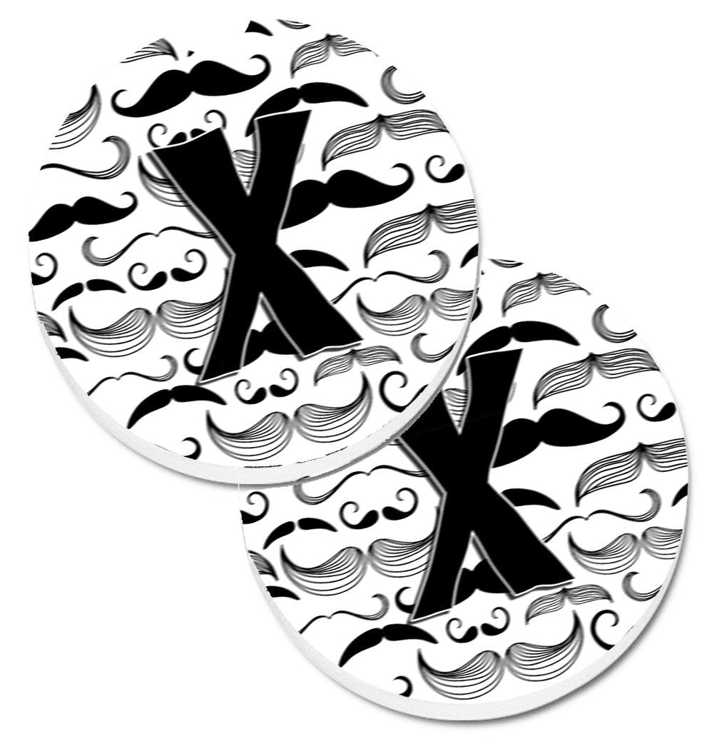 Letter X Moustache Initial Set of 2 Cup Holder Car Coasters CJ2009-XCARC by Caroline&#39;s Treasures