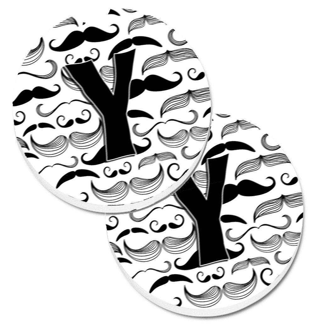Letter Y Moustache Initial Set of 2 Cup Holder Car Coasters CJ2009-YCARC by Caroline&#39;s Treasures