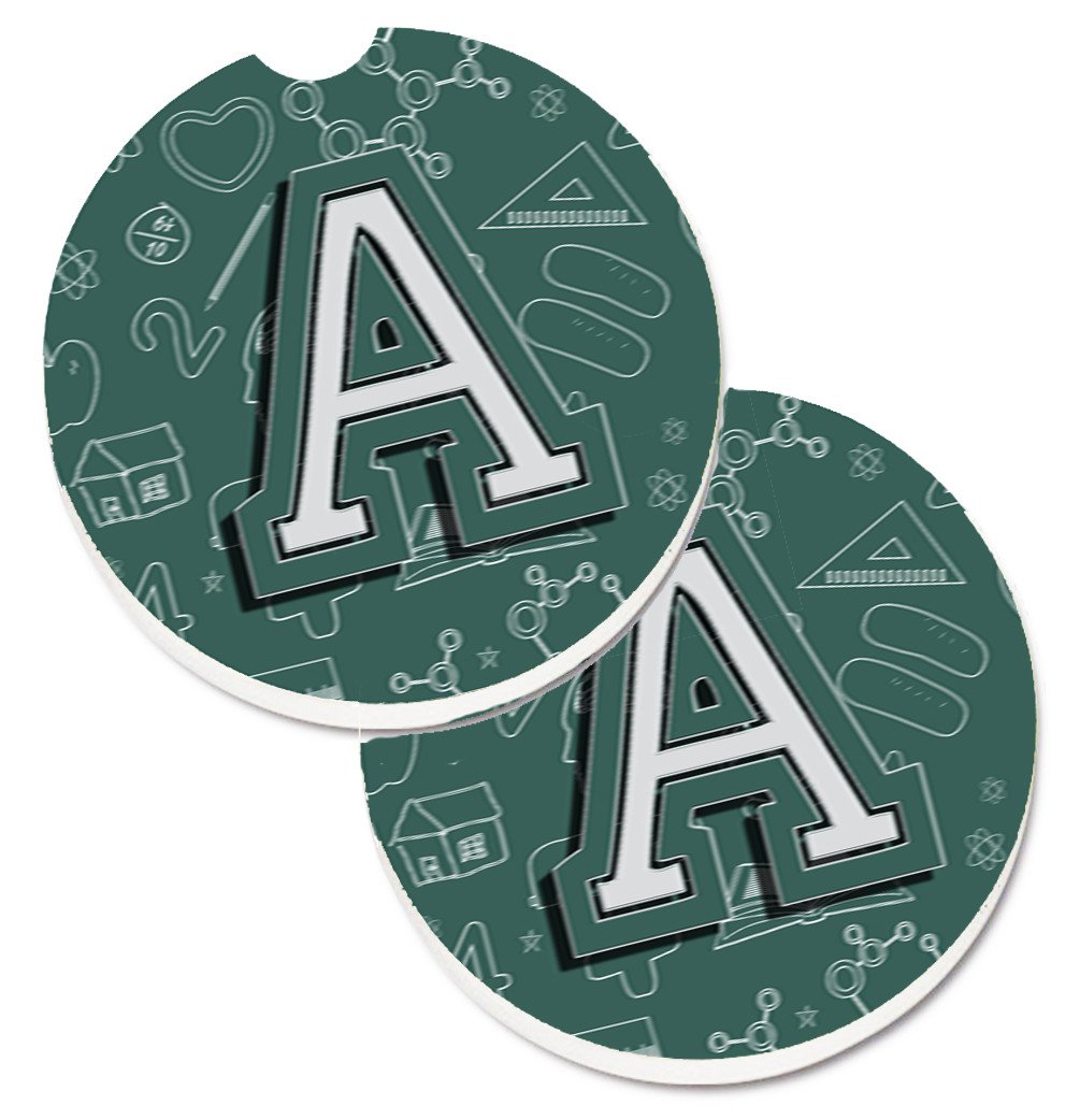 Letter A Back to School Initial Set of 2 Cup Holder Car Coasters CJ2010-ACARC by Caroline&#39;s Treasures