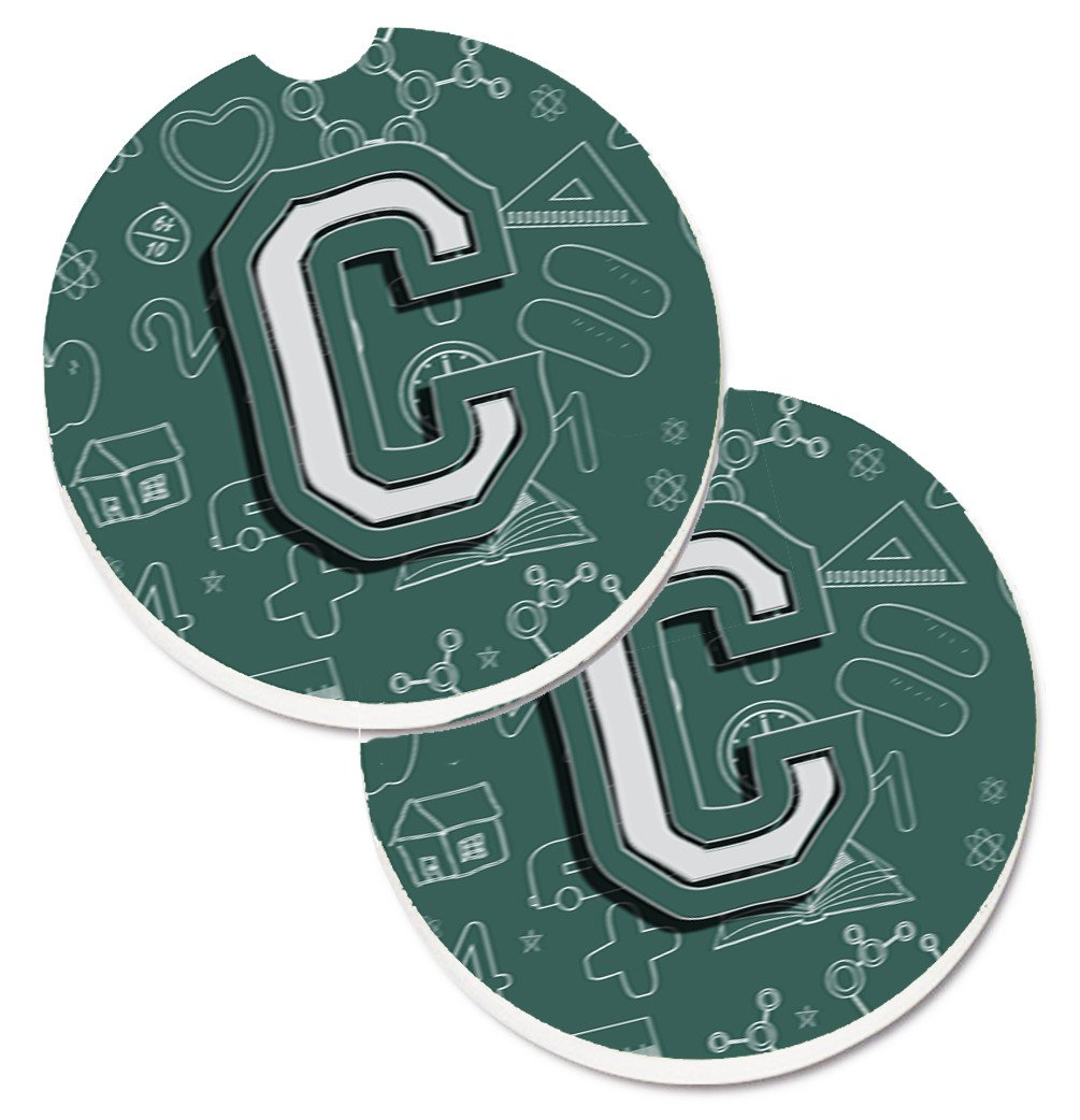 Letter C Back to School Initial Set of 2 Cup Holder Car Coasters CJ2010-CCARC by Caroline's Treasures