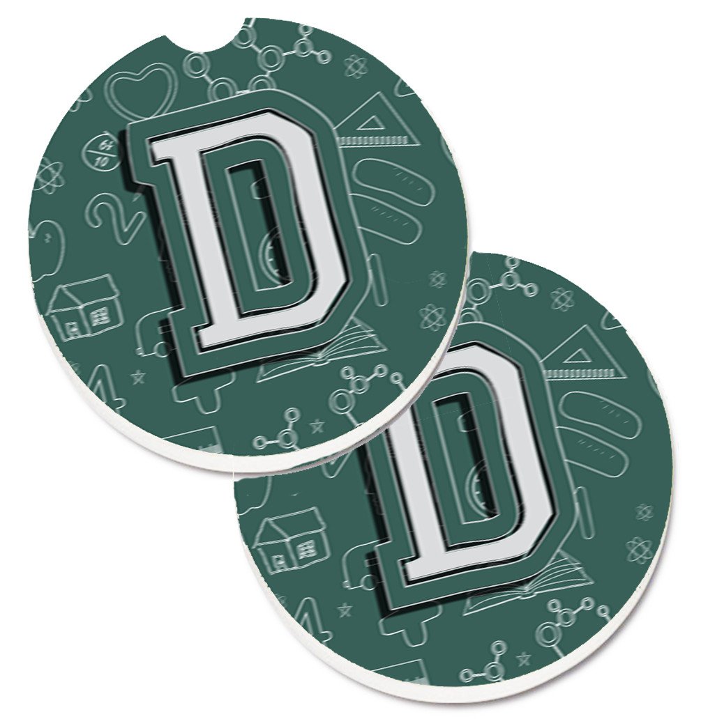 Letter D Back to School Initial Set of 2 Cup Holder Car Coasters CJ2010-DCARC by Caroline&#39;s Treasures