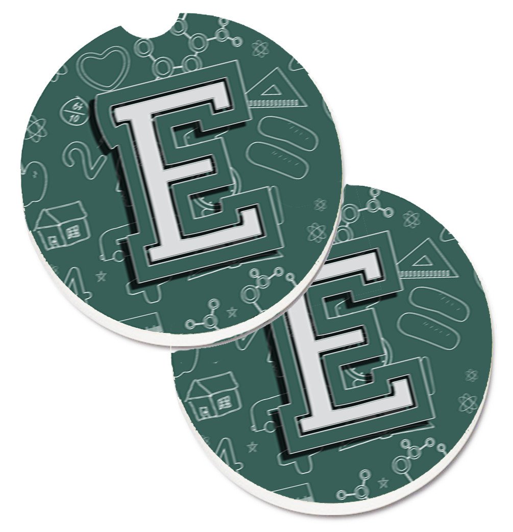 Letter E Back to School Initial Set of 2 Cup Holder Car Coasters CJ2010-ECARC by Caroline&#39;s Treasures