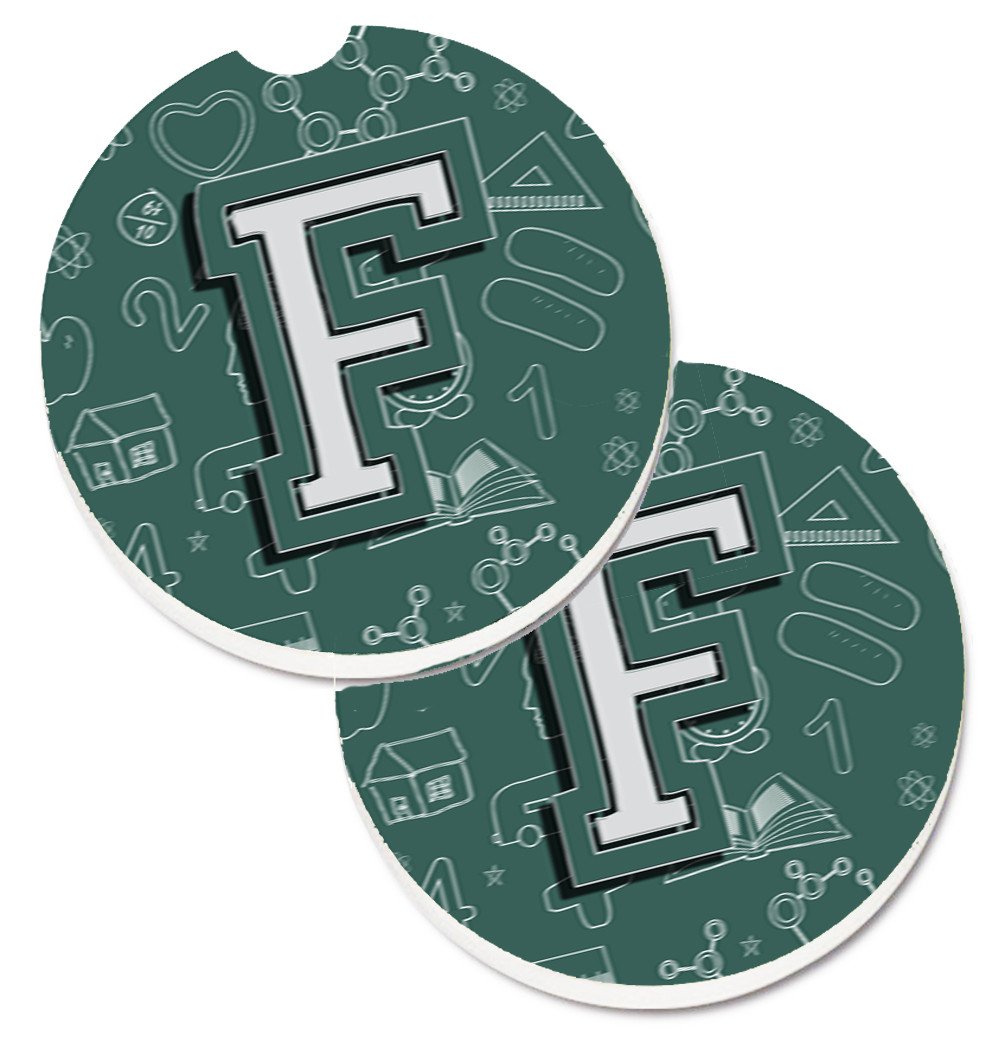 Letter F Back to School Initial Set of 2 Cup Holder Car Coasters CJ2010-FCARC by Caroline&#39;s Treasures