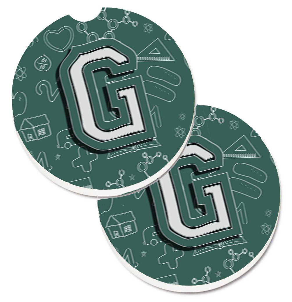 Letter G Back to School Initial Set of 2 Cup Holder Car Coasters CJ2010-GCARC by Caroline&#39;s Treasures