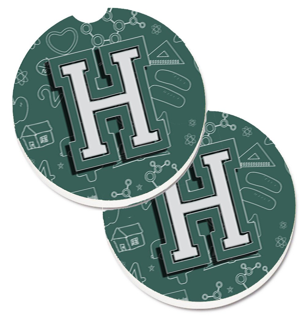 Letter H Back to School Initial Set of 2 Cup Holder Car Coasters CJ2010-HCARC by Caroline&#39;s Treasures