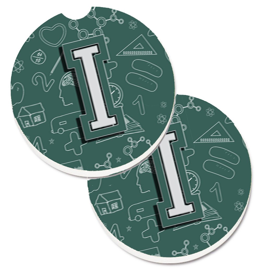 Letter I Back to School Initial Set of 2 Cup Holder Car Coasters CJ2010-ICARC by Caroline's Treasures