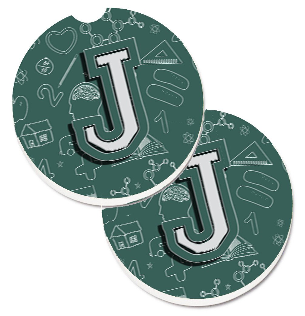 Letter J Back to School Initial Set of 2 Cup Holder Car Coasters CJ2010-JCARC by Caroline's Treasures