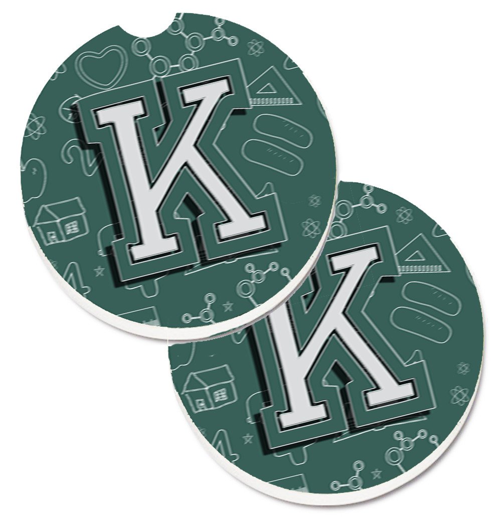 Letter K Back to School Initial Set of 2 Cup Holder Car Coasters CJ2010-KCARC by Caroline&#39;s Treasures