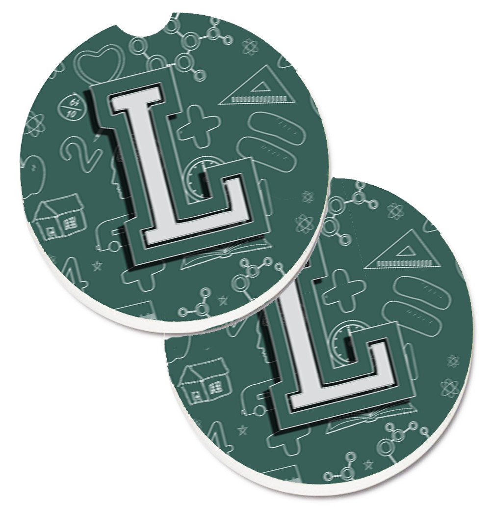 Letter L Back to School Initial Set of 2 Cup Holder Car Coasters CJ2010-LCARC by Caroline&#39;s Treasures