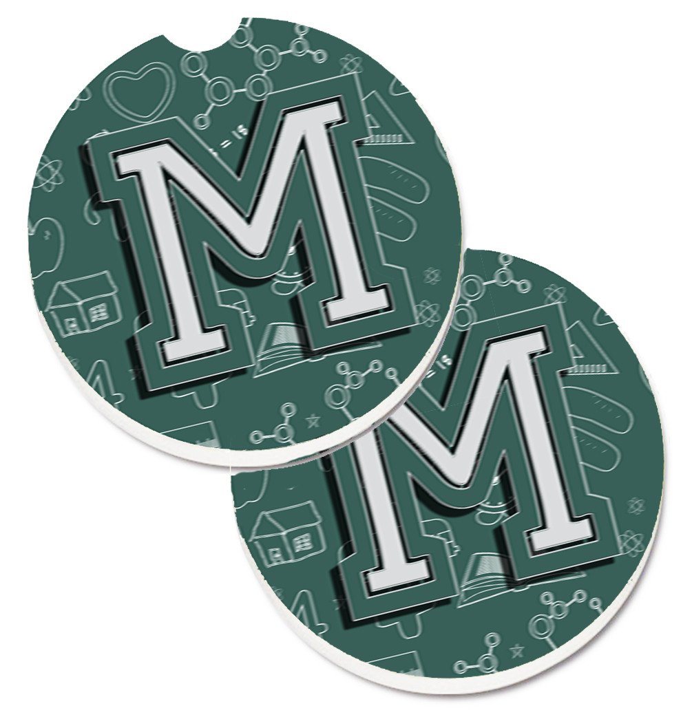 Letter M Back to School Initial Set of 2 Cup Holder Car Coasters CJ2010-MCARC by Caroline's Treasures
