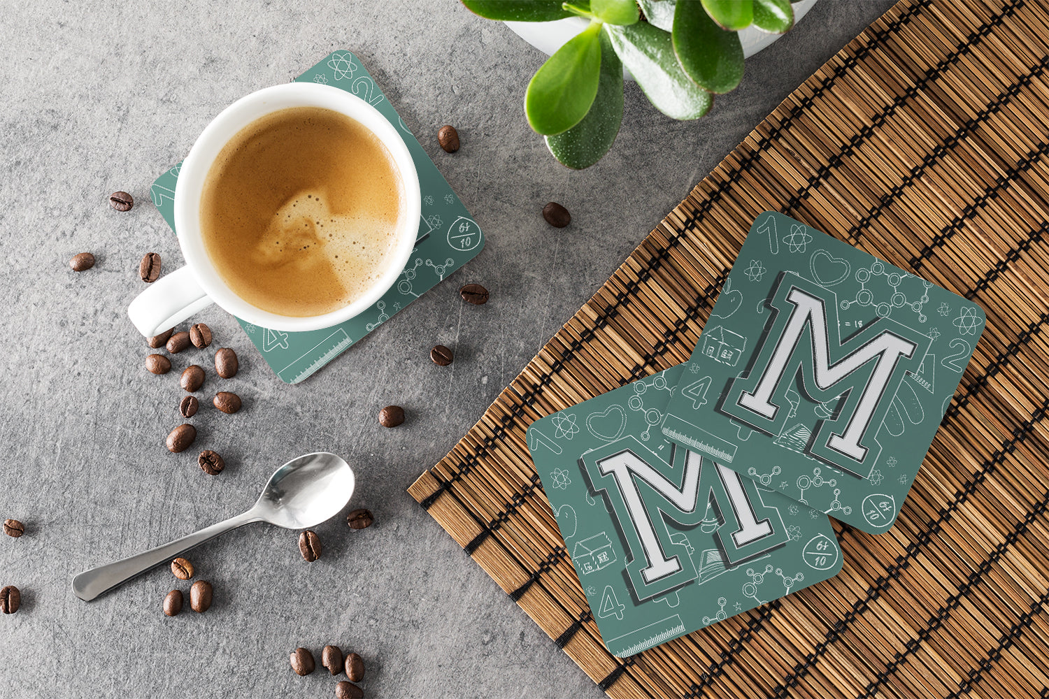 Set of 4 Letter M Back to School Initial Foam Coasters CJ2010-MFC - the-store.com