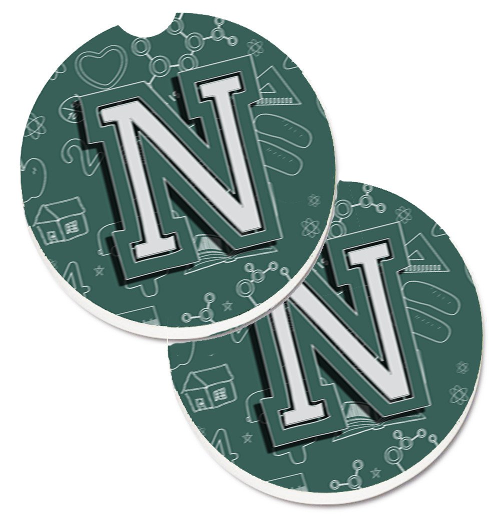 Letter N Back to School Initial Set of 2 Cup Holder Car Coasters CJ2010-NCARC by Caroline's Treasures