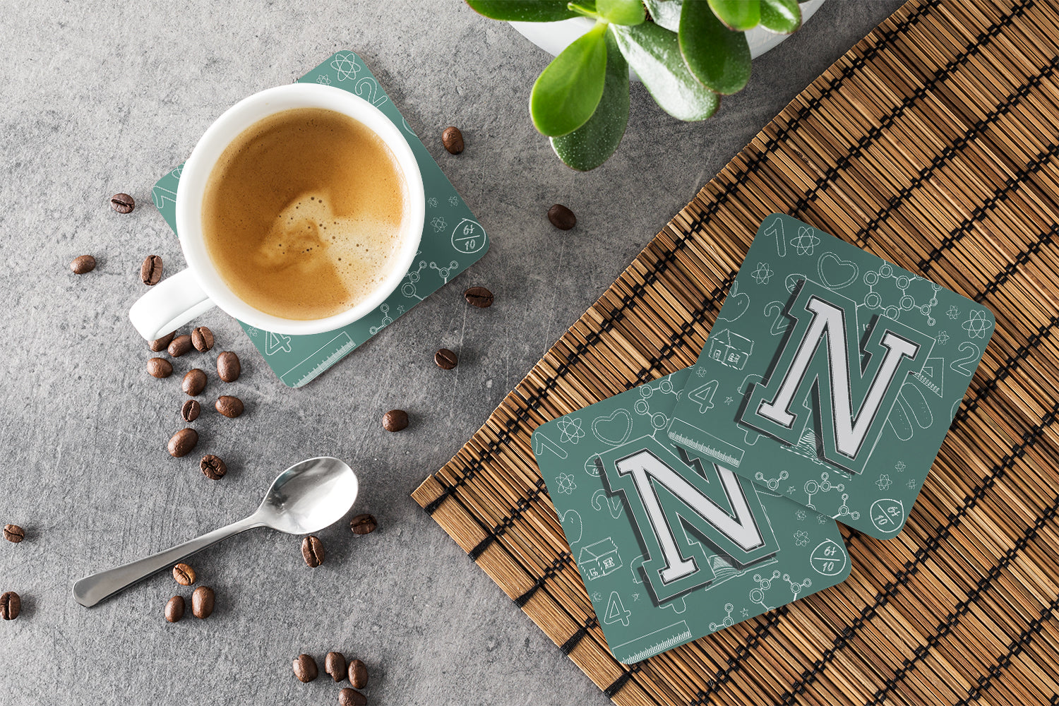Set of 4 Letter N Back to School Initial Foam Coasters CJ2010-NFC - the-store.com