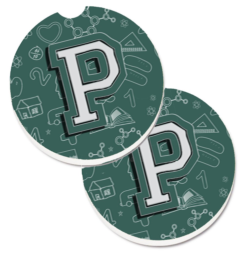 Letter P Back to School Initial Set of 2 Cup Holder Car Coasters CJ2010-PCARC by Caroline's Treasures