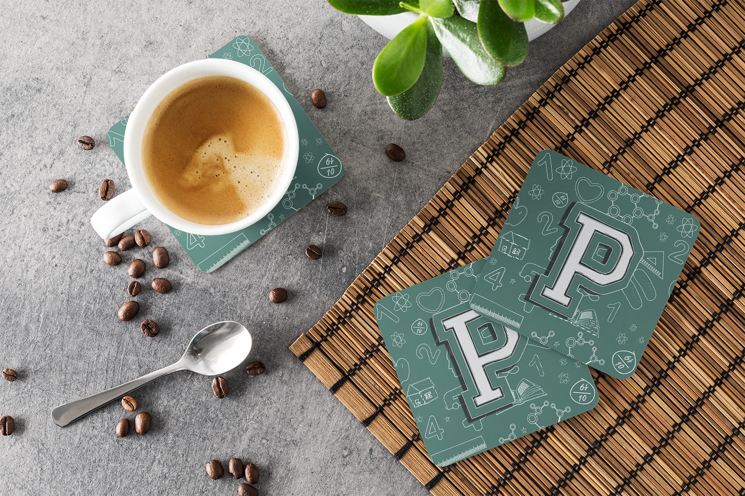 Set of 4 Letter P Back to School Initial Foam Coasters CJ2010-PFC - the-store.com