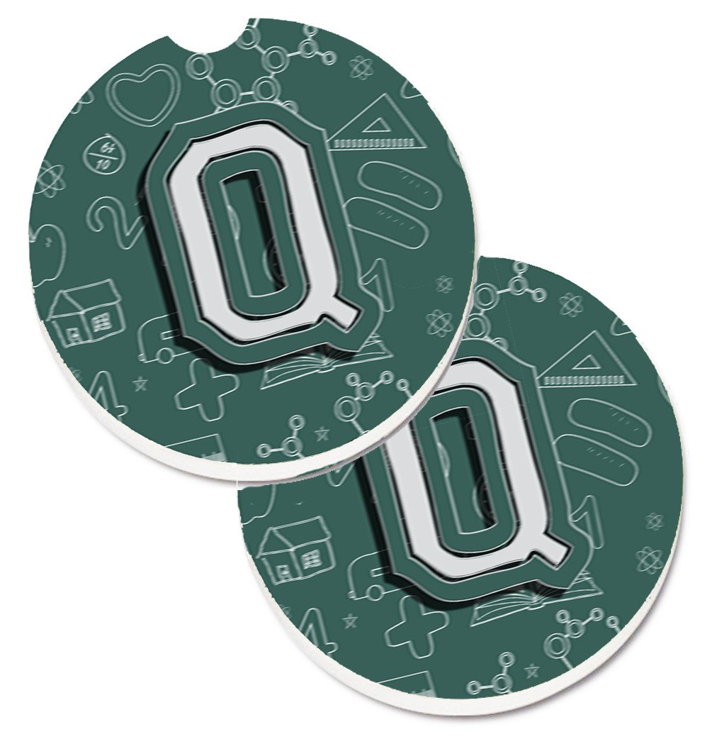 Letter Q Back to School Initial Set of 2 Cup Holder Car Coasters CJ2010-QCARC by Caroline's Treasures