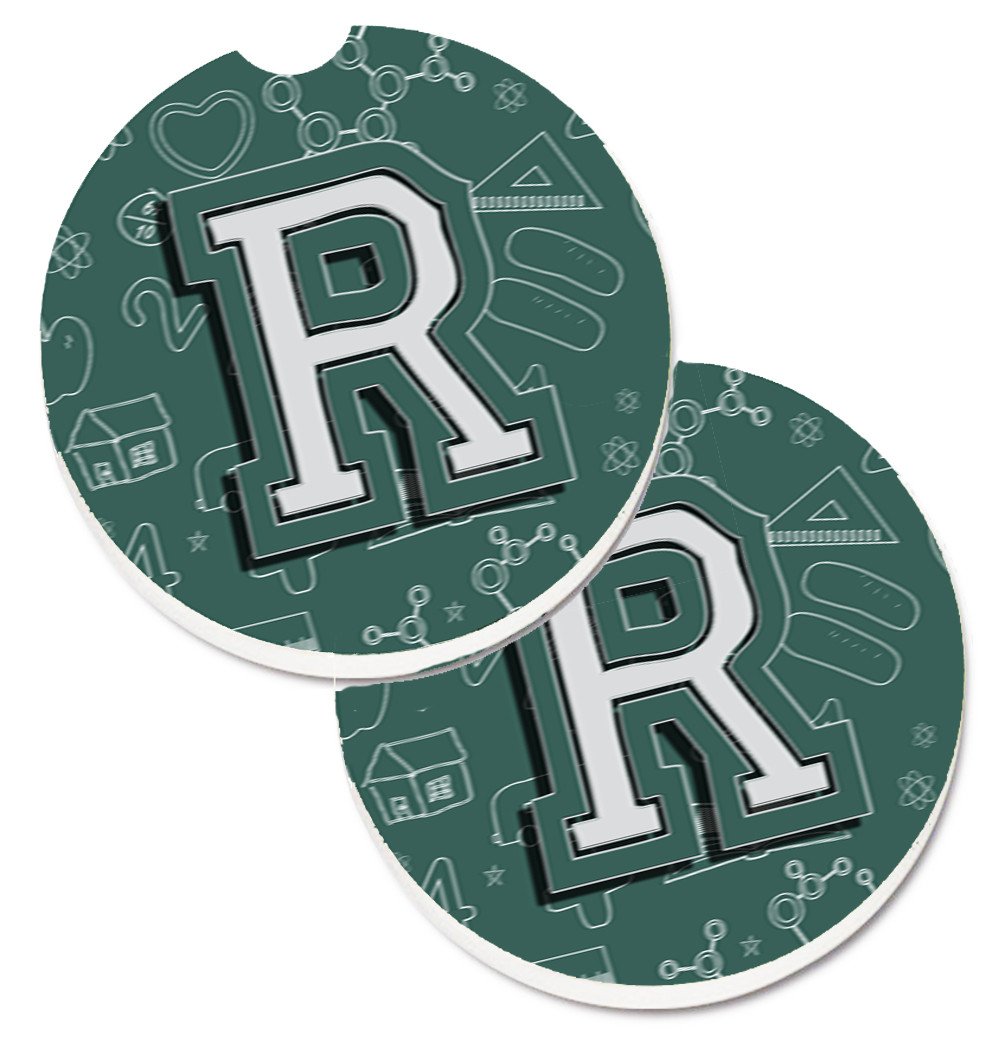 Letter R Back to School Initial Set of 2 Cup Holder Car Coasters CJ2010-RCARC by Caroline&#39;s Treasures