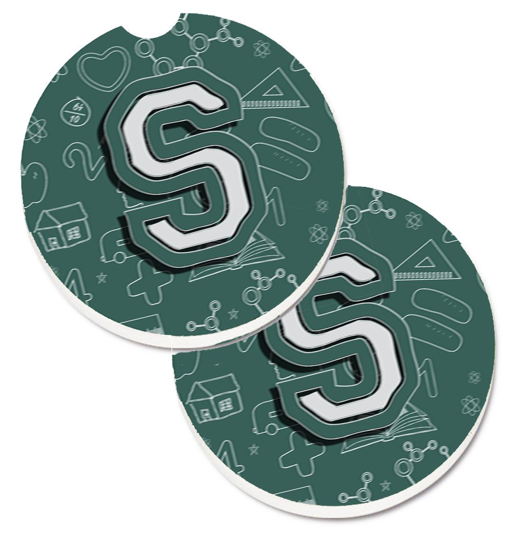 Letter S Back to School Initial Set of 2 Cup Holder Car Coasters CJ2010-SCARC by Caroline&#39;s Treasures