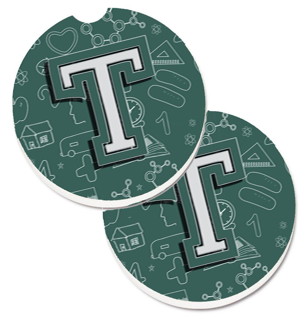 Letter T Back to School Initial Set of 2 Cup Holder Car Coasters CJ2010-TCARC by Caroline&#39;s Treasures