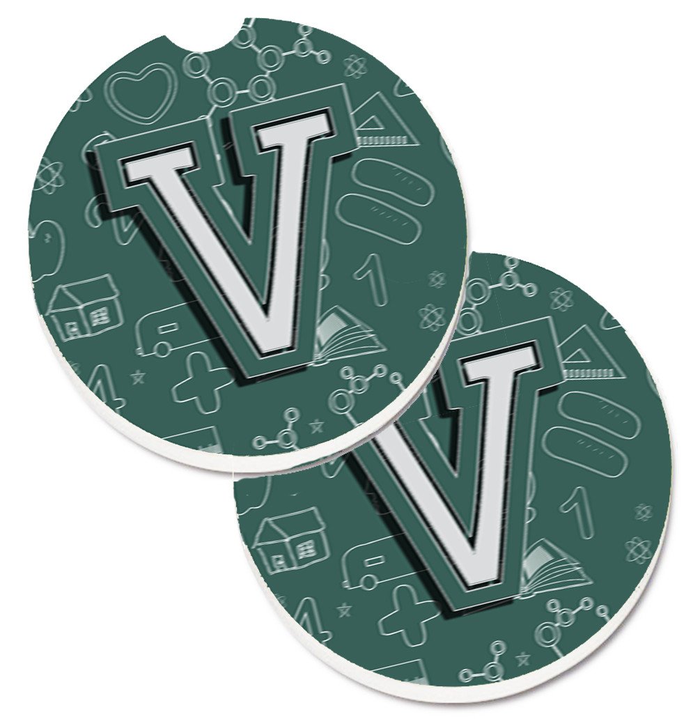 Letter V Back to School Initial Set of 2 Cup Holder Car Coasters CJ2010-VCARC by Caroline&#39;s Treasures