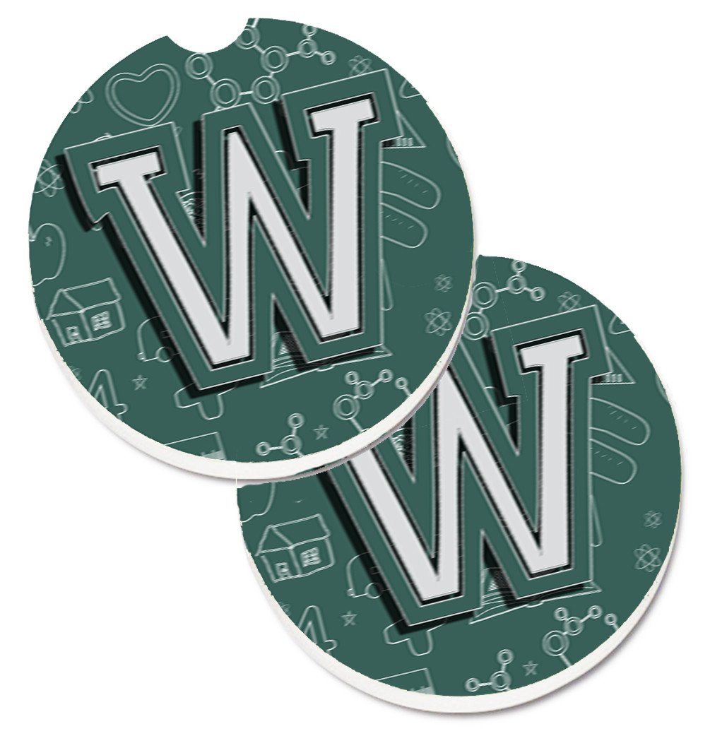 Letter W Back to School Initial Set of 2 Cup Holder Car Coasters CJ2010-WCARC by Caroline's Treasures