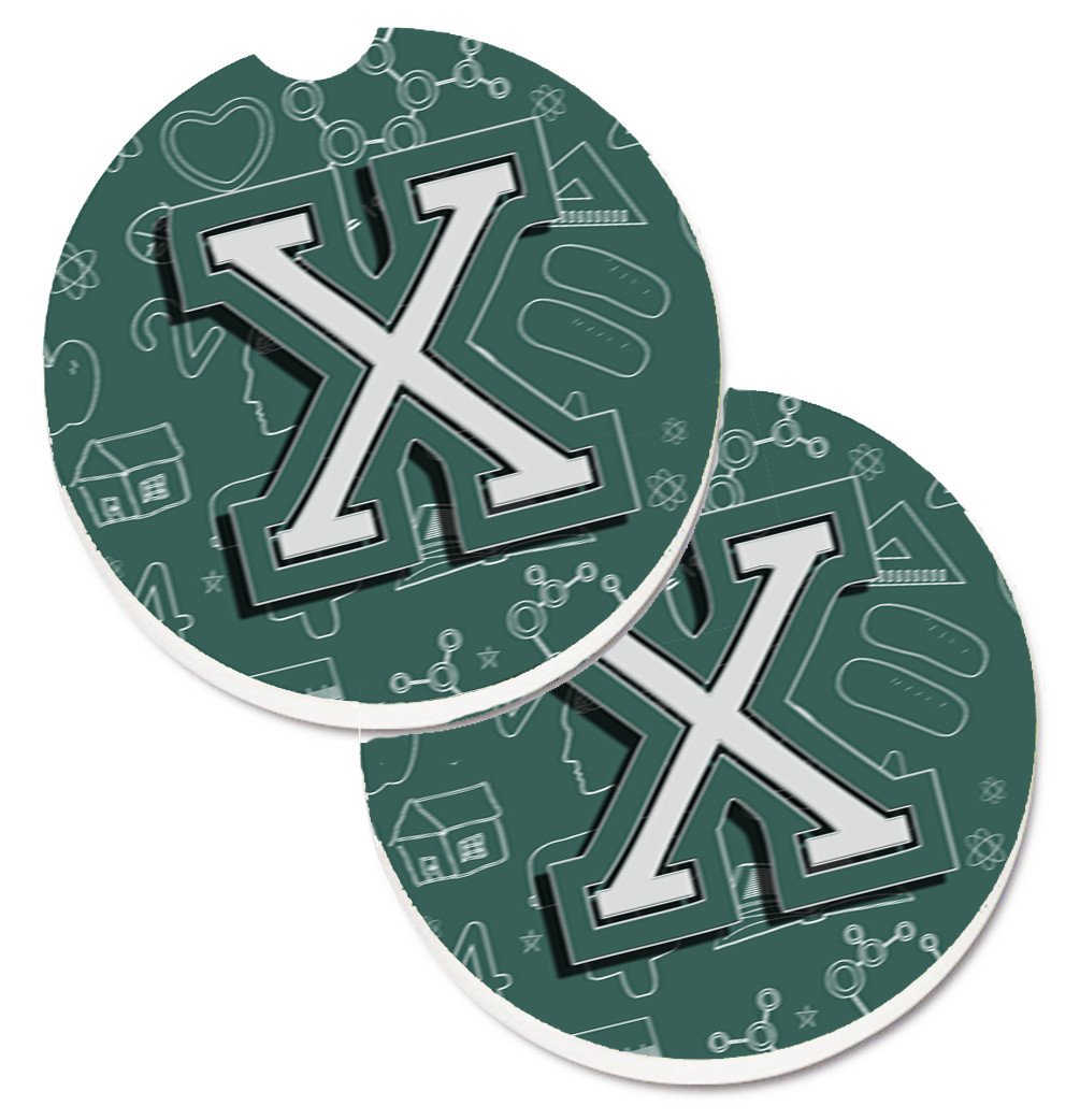 Letter X Back to School Initial Set of 2 Cup Holder Car Coasters CJ2010-XCARC by Caroline's Treasures