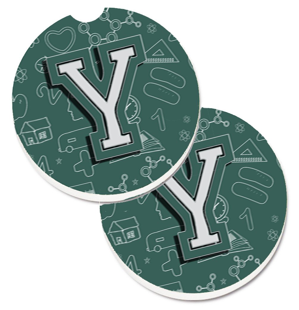 Letter Y Back to School Initial Set of 2 Cup Holder Car Coasters CJ2010-YCARC by Caroline&#39;s Treasures